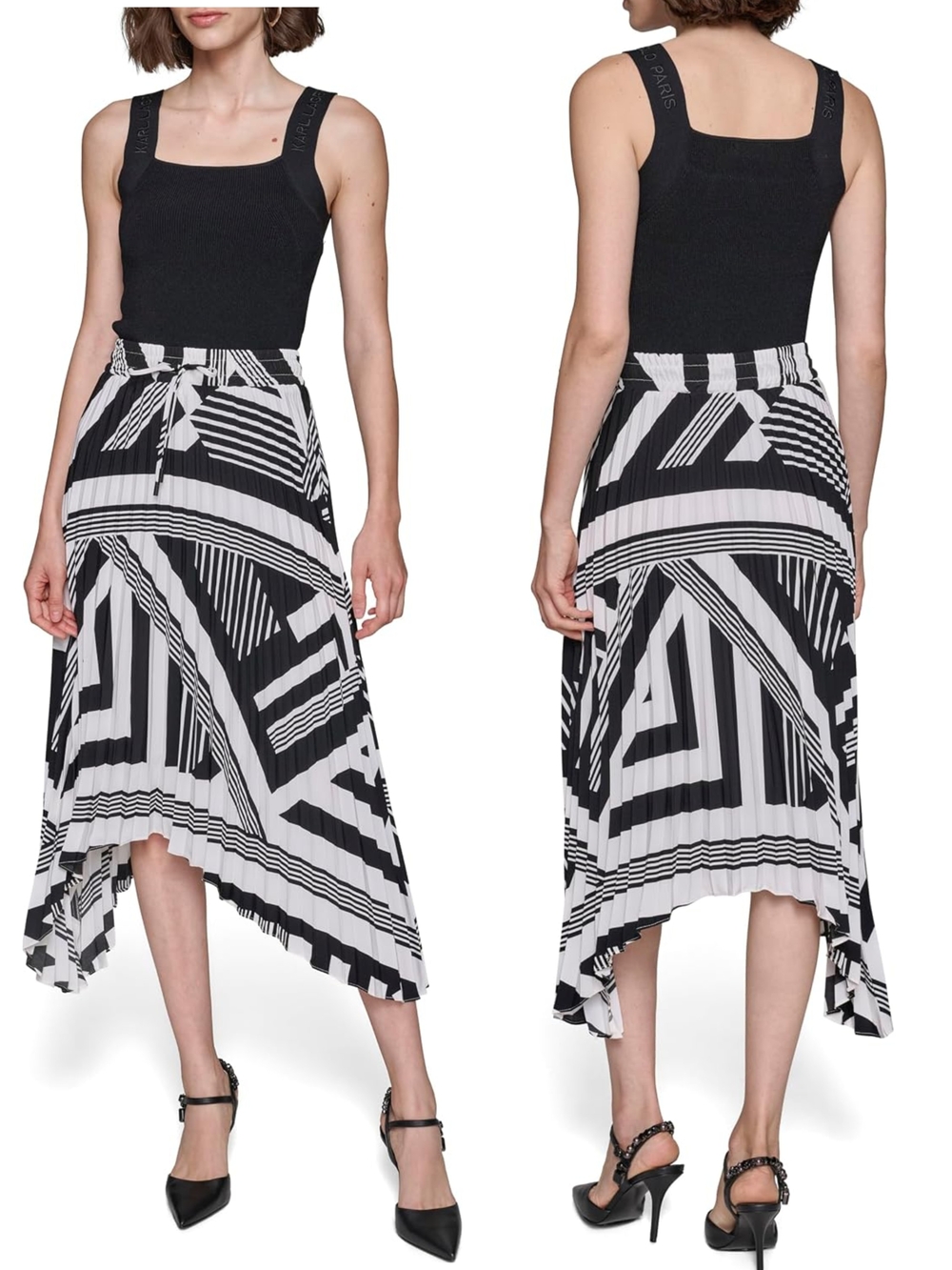 Karl Lagerfeld Pleated Asymmetrical Abstract Graphic Midi Skirt NWT Size Large